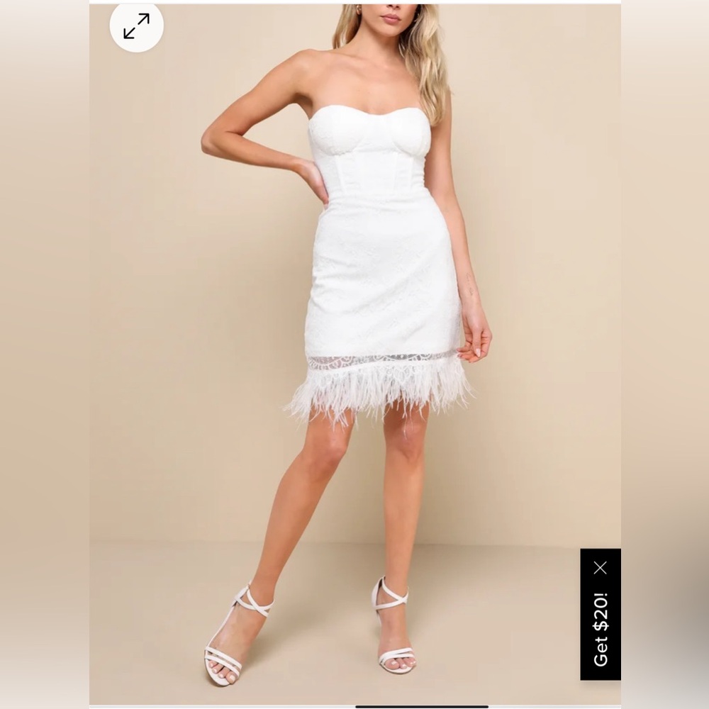 NWT Lulus strapless feather trim lace bustier dress